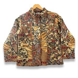 Chicos Tan & Brown Geometric Print Textured Coogi Style No Tag Rug Sweater Men's